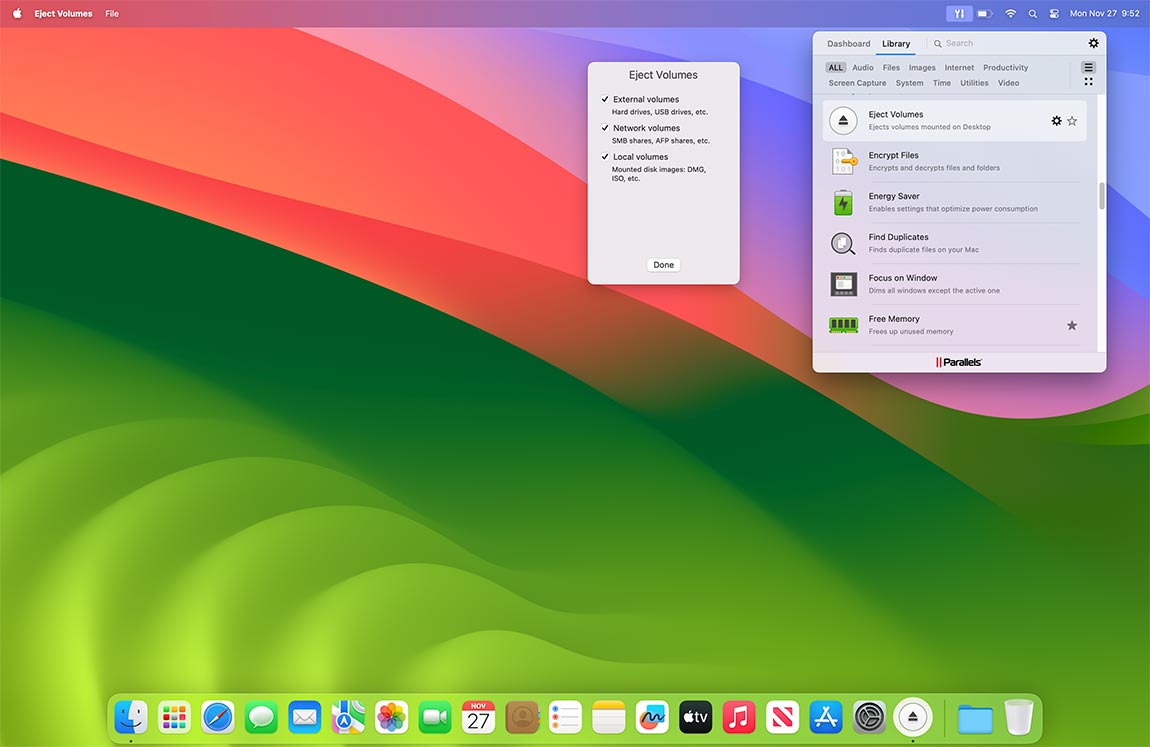 Eject Volumes screen