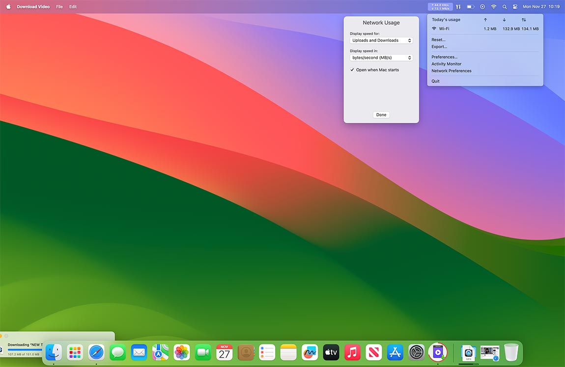 Network Usage screen