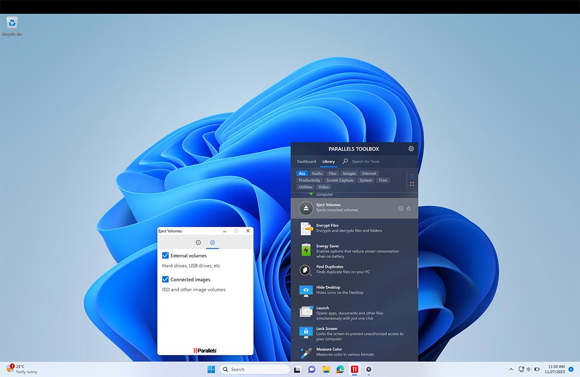 Eject Volumes screen