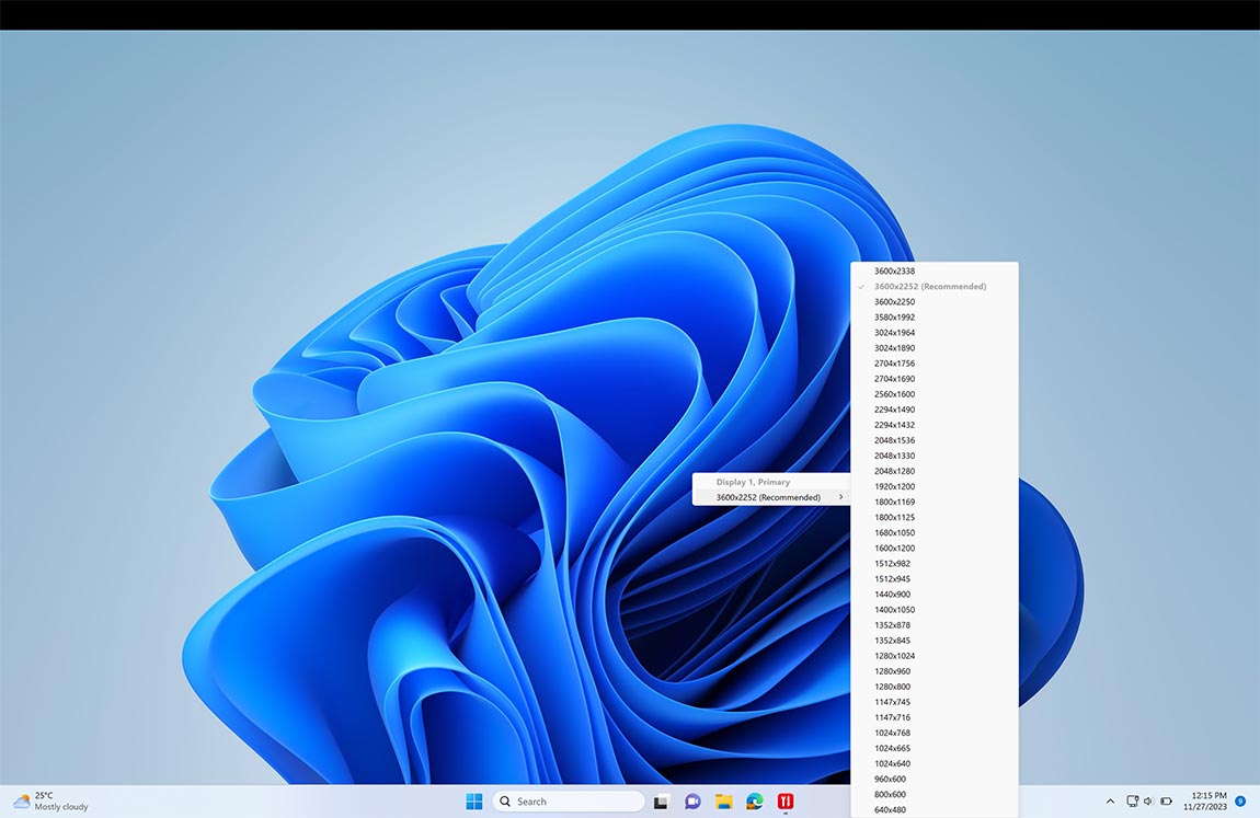 Switch Resolution screen