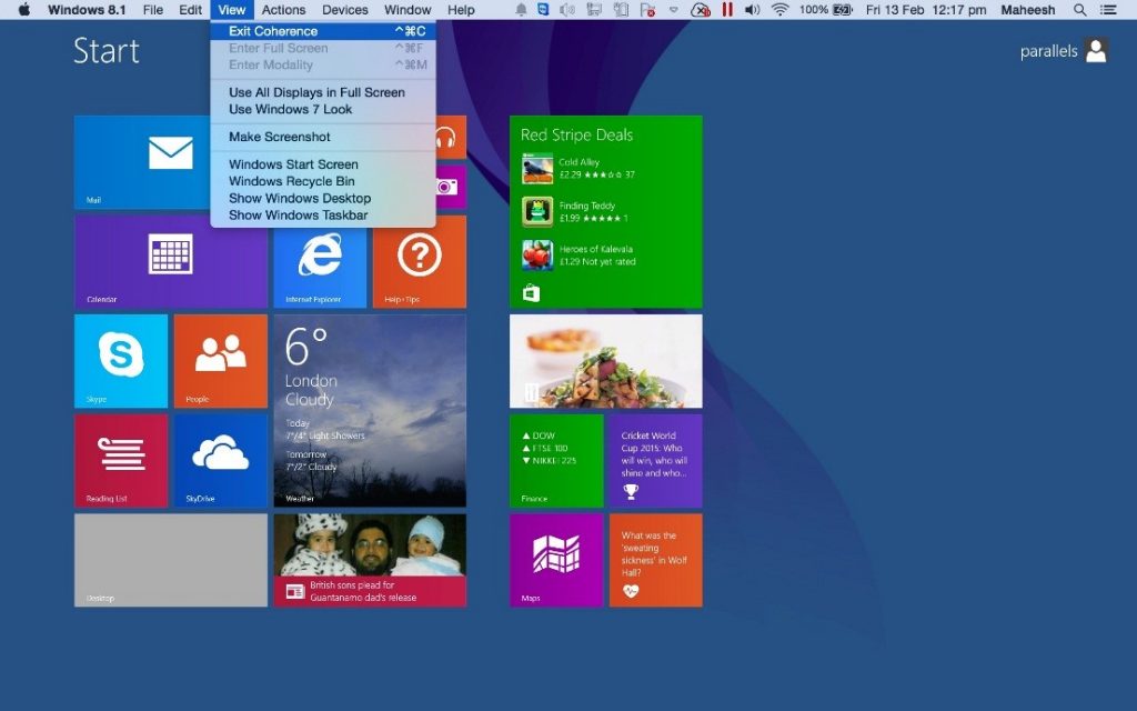 exiting parallels full screen mode from teamviewer