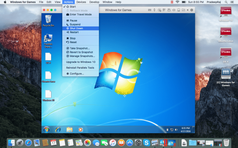 configuration in parallels desktop windows 10
