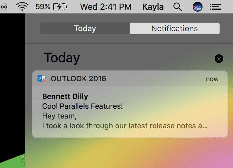 outlook for mac show unread messages count notification
