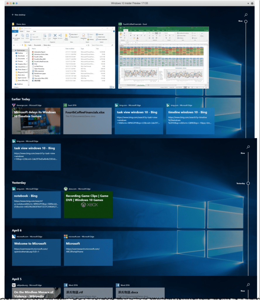 Windows 10 April 2018 Update - Windows 10 Timeline