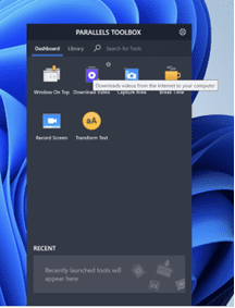 screenshot - search and launch the download video tool from the parallels toolbox dashboard